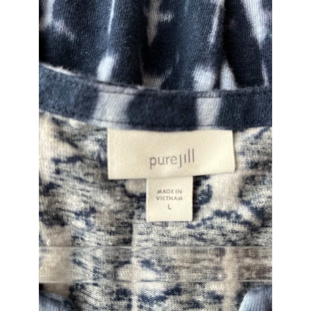 Pure Jill Dress L Blue Tie Dye Linen Rayon Sleeveless Drawstring Shift Coastal - Picture 6 of 8